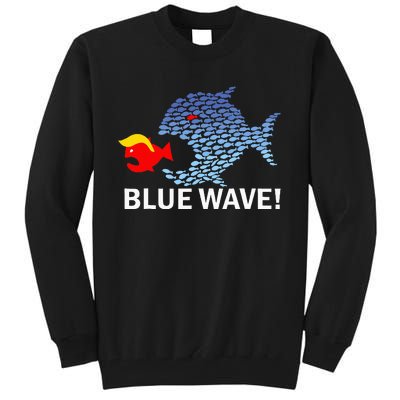 Blue Wave 2024 Funny Big Fish Eat Little Fish Trump Hair Tall Sweatshirt