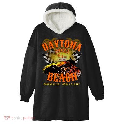 Bike Week 2025 84th Annual Vintage Rally Art On Front Hooded Wearable Blanket