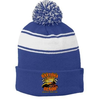 Bike Week 2025 84th Annual Vintage Rally Art On Front Stripe Pom Pom Beanie
