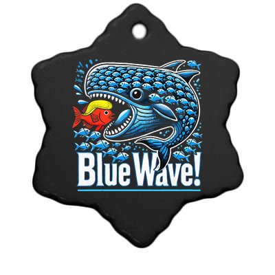 Blue Wave 2024 Funny Big Fish Eat Little Fish Trump Hair Vp Ceramic Star Ornament