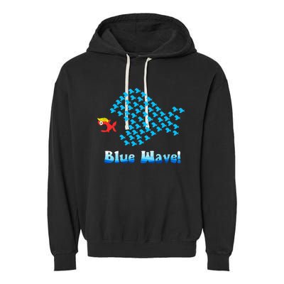 Blue Wave 2024 Funny Big Fish Eat Little Fish Garment-Dyed Fleece Hoodie