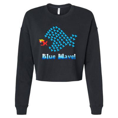 Blue Wave 2024 Funny Big Fish Eat Little Fish Cropped Pullover Crew