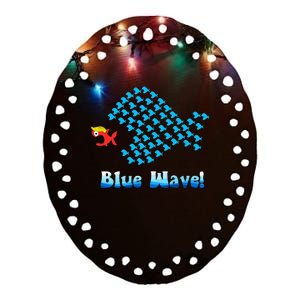 Blue Wave 2024 Funny Big Fish Eat Little Fish Ceramic Oval Ornament