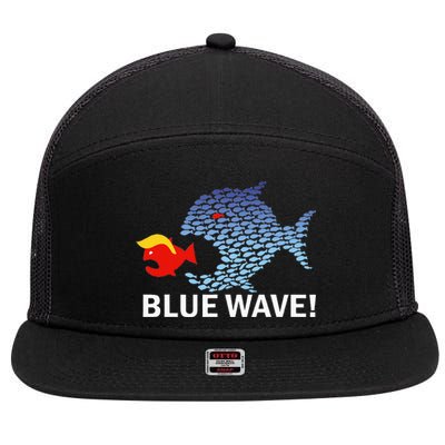 Blue Wave 2024 Funny Big Fish Eat Little Fish Trump Hair 7 Panel Mesh Trucker Snapback Hat