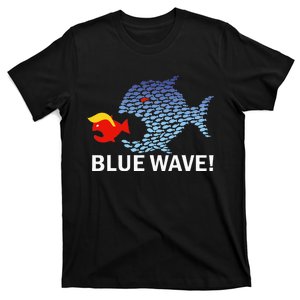 Blue Wave 2024 Funny Big Fish Eat Little Fish Trump Hair T-Shirt