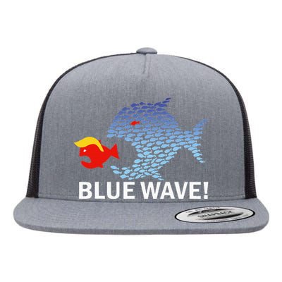 Blue Wave 2024 Funny Big Fish Eat Little Fish Trump Hair Flat Bill Trucker Hat