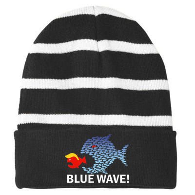 Blue Wave 2024 Funny Big Fish Eat Little Fish Trump Hair Striped Beanie with Solid Band