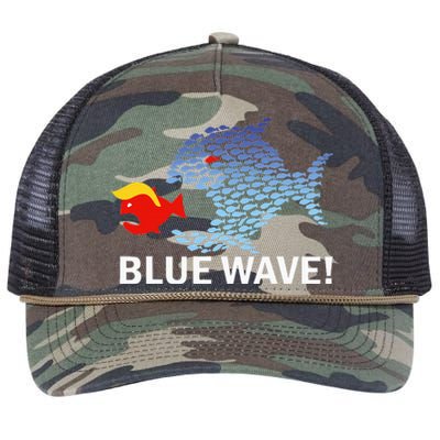 Blue Wave 2024 Funny Big Fish Eat Little Fish Trump Hair Retro Rope Trucker Hat Cap