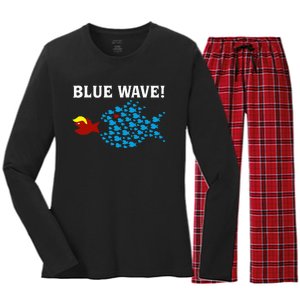 Blue Wave 2024 Kamala Harris Sarcasm Fish Catch Trump Hair Women's Long Sleeve Flannel Pajama Set 