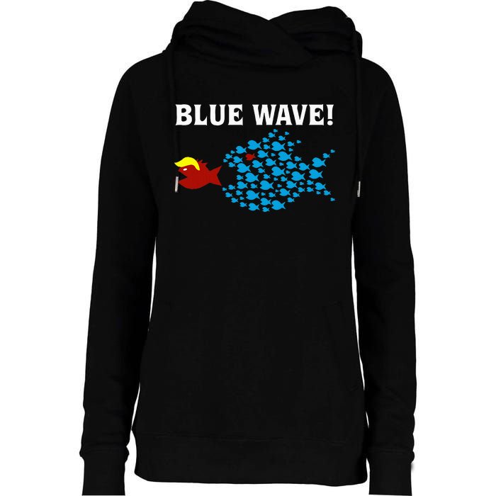 Blue Wave 2024 Kamala Harris Sarcasm Fish Catch Trump Hair Womens Funnel Neck Pullover Hood