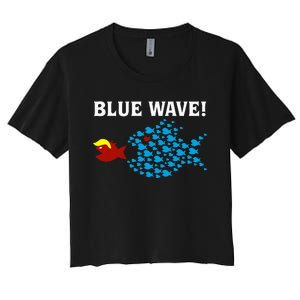 Blue Wave 2024 Kamala Harris Sarcasm Fish Catch Trump Hair Women's Crop Top Tee