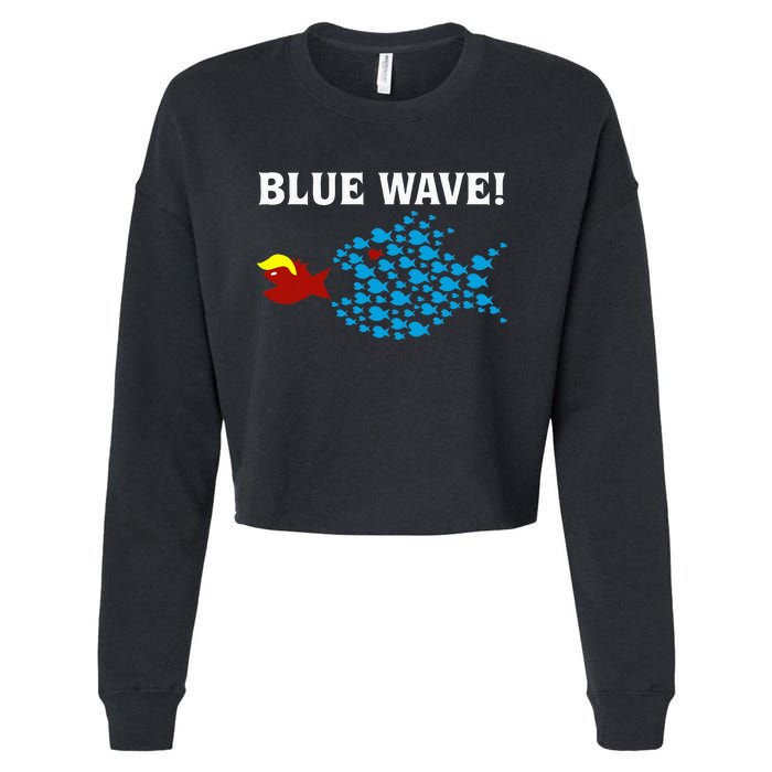 Blue Wave 2024 Kamala Harris Sarcasm Fish Catch Trump Hair Cropped Pullover Crew