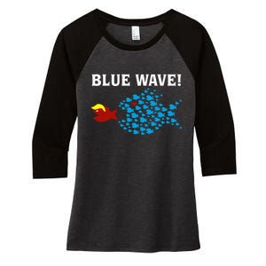 Blue Wave 2024 Kamala Harris Sarcasm Fish Catch Trump Hair Women's Tri-Blend 3/4-Sleeve Raglan Shirt