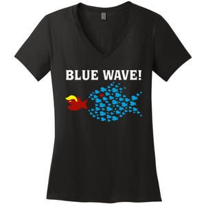 Blue Wave 2024 Kamala Harris Sarcasm Fish Catch Trump Hair Women's V-Neck T-Shirt