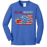 Blue Wave 2024 Funny Big Fish Eat Little Fish Trump Hair Kids Long Sleeve Shirt