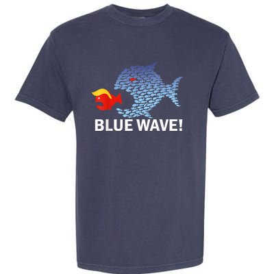 Blue Wave 2024 Funny Big Fish Eat Little Fish Trump Hair Garment-Dyed Heavyweight T-Shirt