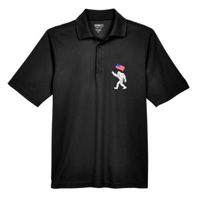 Bigfoot With American Flag Funny 4th Of July Sasquatch USA Men's Origin Performance Pique Polo