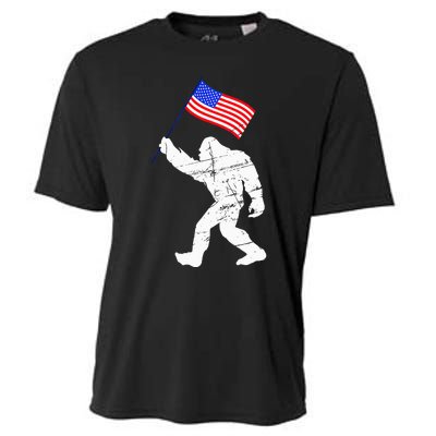 Bigfoot With American Flag Funny 4th Of July Sasquatch USA Cooling Performance Crew T-Shirt