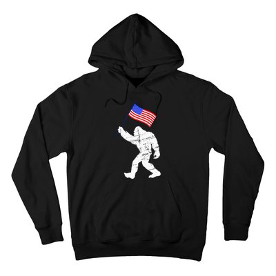 Bigfoot With American Flag Funny 4th Of July Sasquatch USA Hoodie