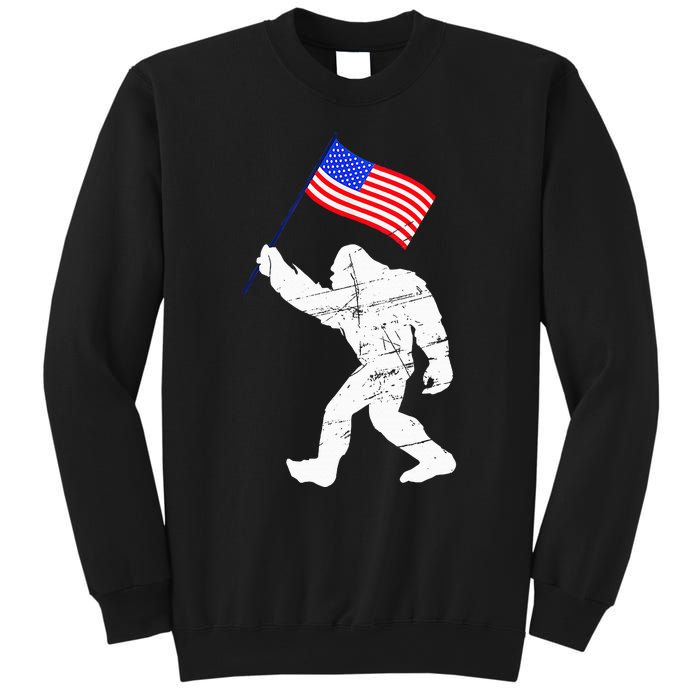 Bigfoot With American Flag Funny 4th Of July Sasquatch USA Sweatshirt