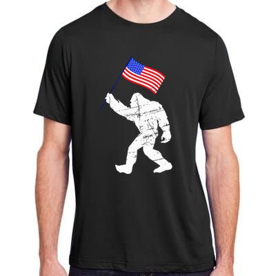 Bigfoot With American Flag Funny 4th Of July Sasquatch USA Adult ChromaSoft Performance T-Shirt