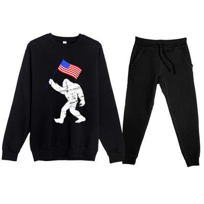 Bigfoot With American Flag Funny 4th Of July Sasquatch USA Premium Crewneck Sweatsuit Set