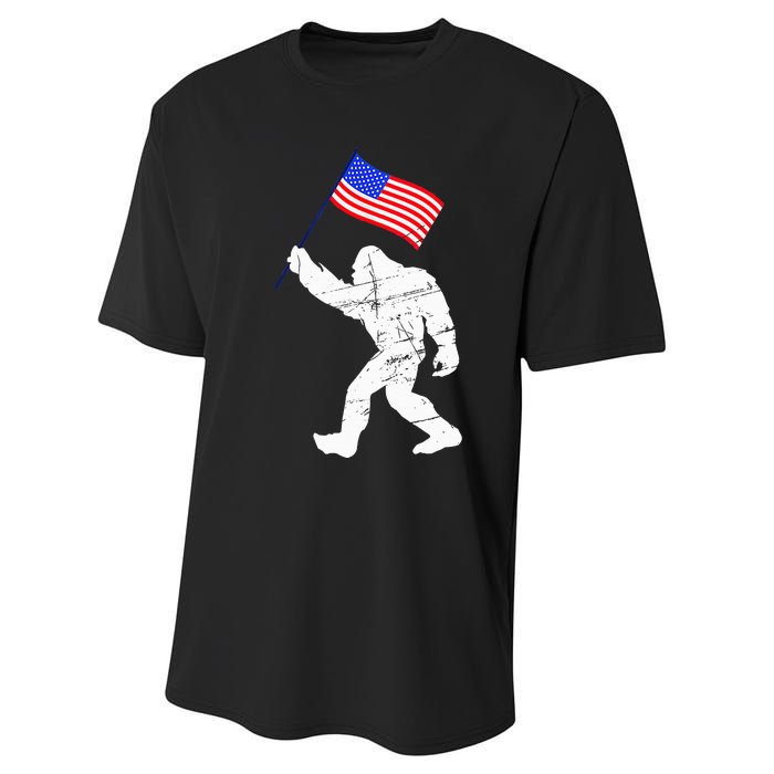 Bigfoot With American Flag Funny 4th Of July Sasquatch USA Performance Sprint T-Shirt