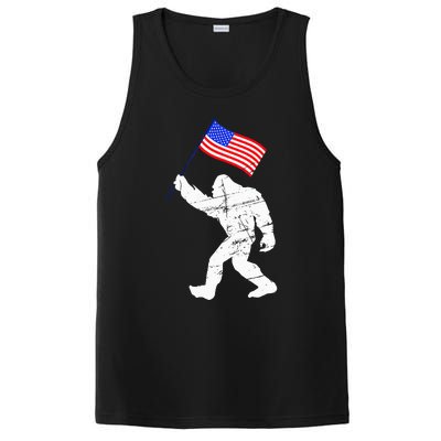 Bigfoot With American Flag Funny 4th Of July Sasquatch USA PosiCharge Competitor Tank