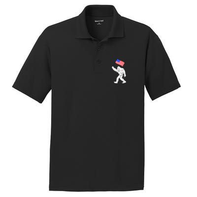 Bigfoot With American Flag Funny 4th Of July Sasquatch USA PosiCharge RacerMesh Polo