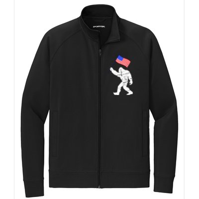 Bigfoot With American Flag Funny 4th Of July Sasquatch USA Stretch Full-Zip Cadet Jacket