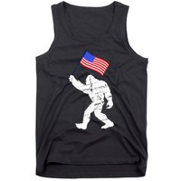 Bigfoot With American Flag Funny 4th Of July Sasquatch USA Tank Top