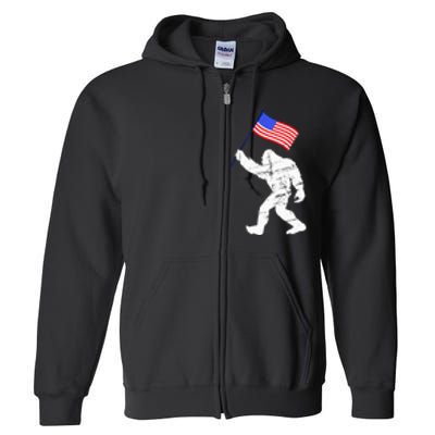 Bigfoot With American Flag Funny 4th Of July Sasquatch USA Full Zip Hoodie