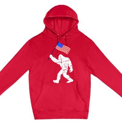 Bigfoot With American Flag Funny 4th Of July Sasquatch USA Premium Pullover Hoodie