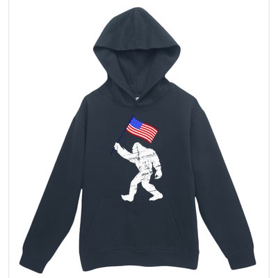 Bigfoot With American Flag Funny 4th Of July Sasquatch USA Urban Pullover Hoodie