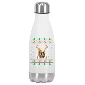 Bulldog With Antlers In An Ugly Christmas Gift Stainless Steel Insulated Water Bottle