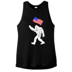 Bigfoot With American Flag 4th Of July Sasquatch Ladies PosiCharge Tri-Blend Wicking Tank