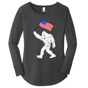 Bigfoot With American Flag 4th Of July Sasquatch Women's Perfect Tri Tunic Long Sleeve Shirt