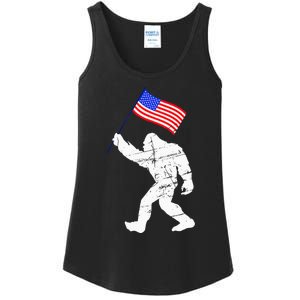 Bigfoot With American Flag 4th Of July Sasquatch Ladies Essential Tank