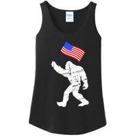 Bigfoot With American Flag 4th Of July Sasquatch Ladies Essential Tank