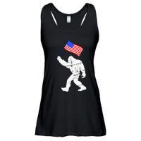 Bigfoot With American Flag 4th Of July Sasquatch Ladies Essential Flowy Tank