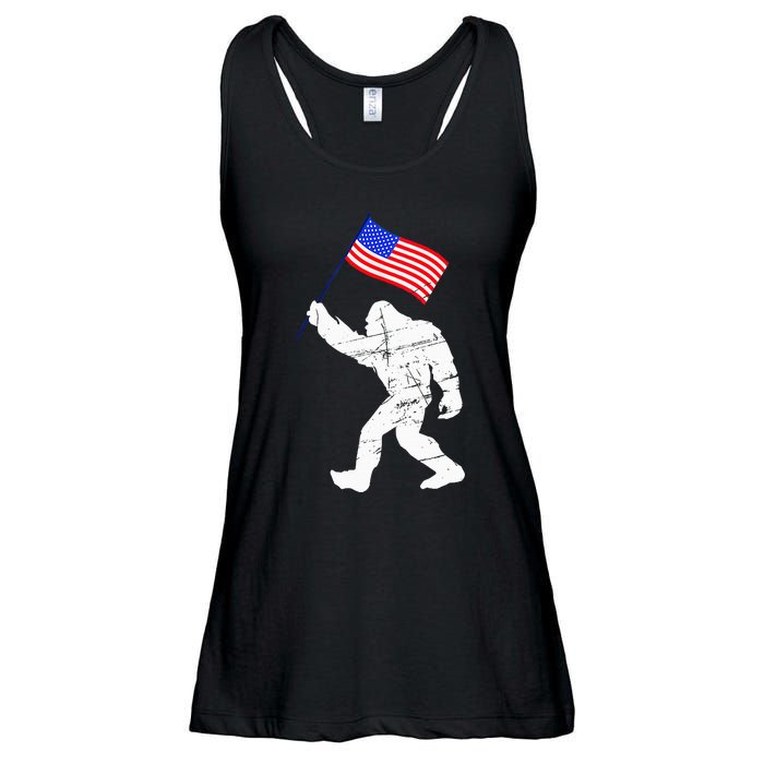 Bigfoot With American Flag 4th Of July Sasquatch Ladies Essential Flowy Tank