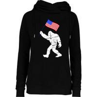 Bigfoot With American Flag 4th Of July Sasquatch Womens Funnel Neck Pullover Hood