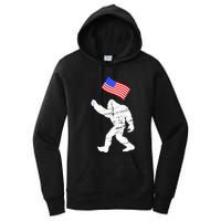 Bigfoot With American Flag 4th Of July Sasquatch Women's Pullover Hoodie