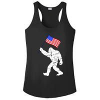 Bigfoot With American Flag 4th Of July Sasquatch Ladies PosiCharge Competitor Racerback Tank