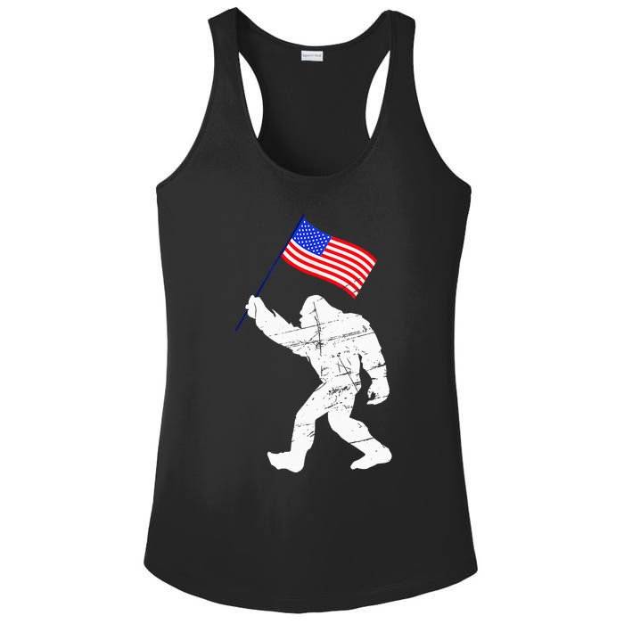 Bigfoot With American Flag 4th Of July Sasquatch Ladies PosiCharge Competitor Racerback Tank