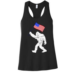 Bigfoot With American Flag 4th Of July Sasquatch Women's Racerback Tank