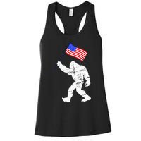 Bigfoot With American Flag 4th Of July Sasquatch Women's Racerback Tank