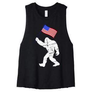 Bigfoot With American Flag 4th Of July Sasquatch Women's Racerback Cropped Tank