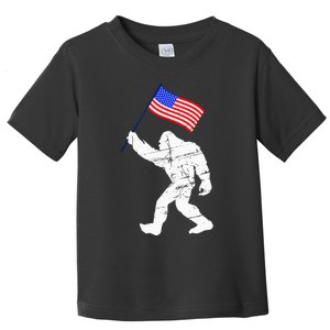 Bigfoot With American Flag 4th Of July Sasquatch Toddler T-Shirt