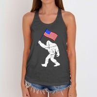 Bigfoot With American Flag 4th Of July Sasquatch Women's Knotted Racerback Tank